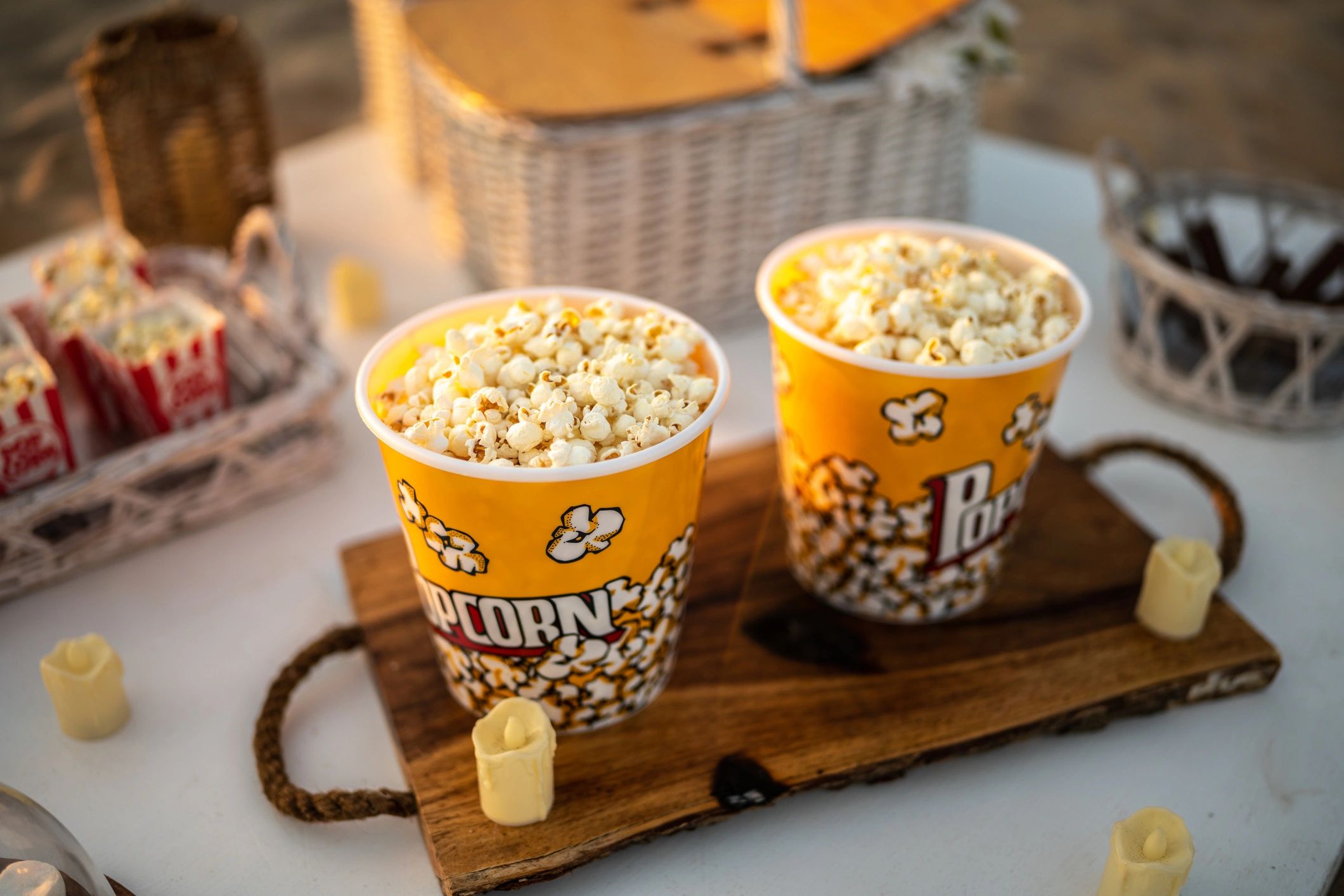 Popcorn ready for an outdoor cinema experience