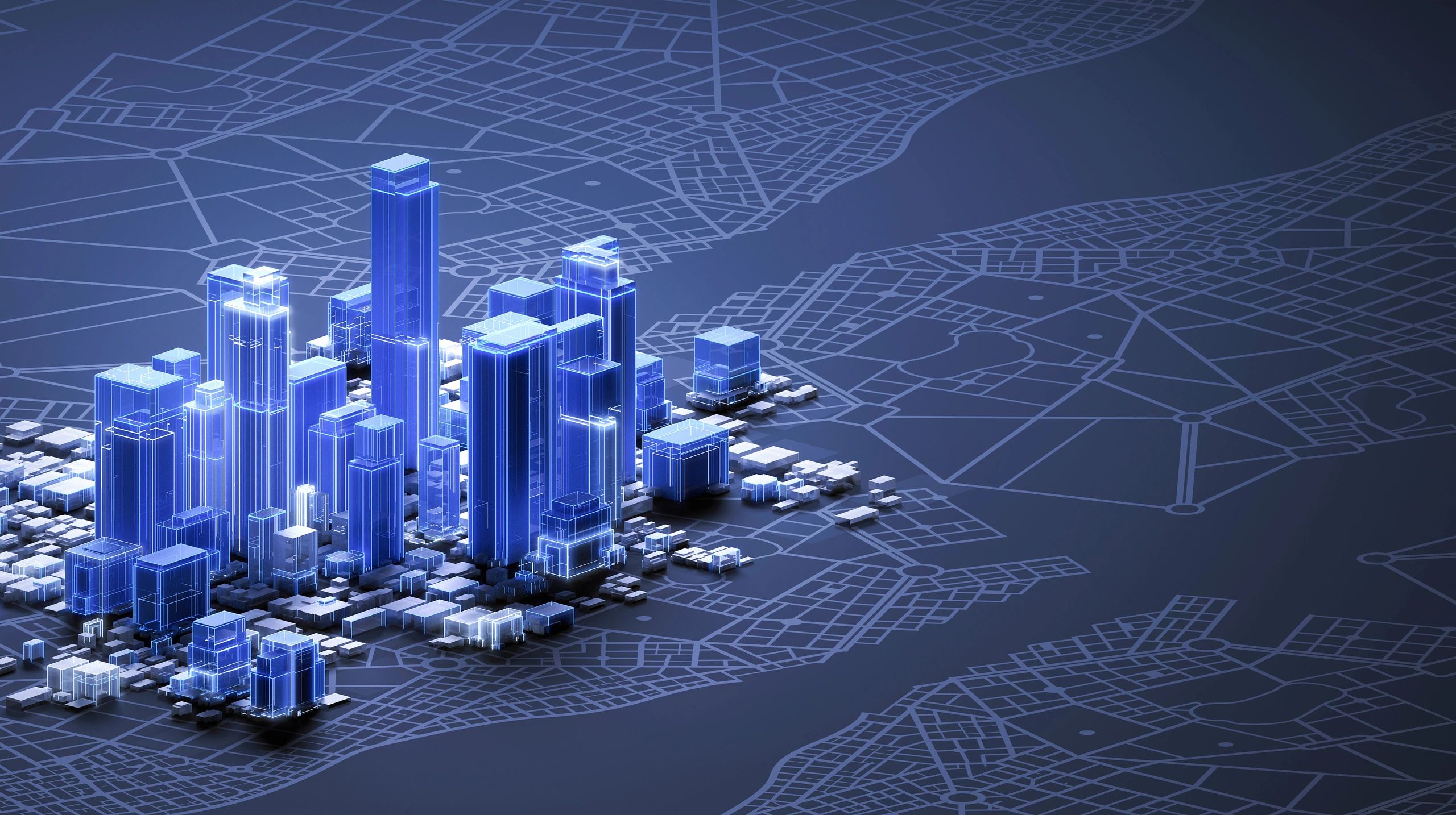 Digital city visualization representing connected data and ideas